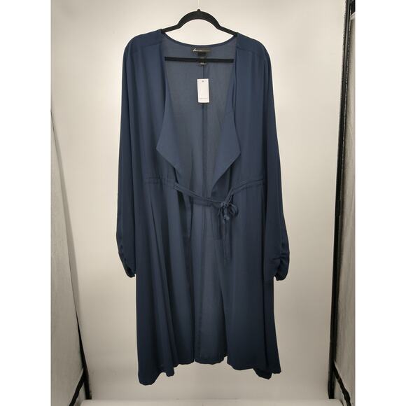 Lane Bryant Kimono Top Plus 26/28 Tie Front Long Sleeve Chiffon Duster Navy‎ NWT - Picture 1 of 10